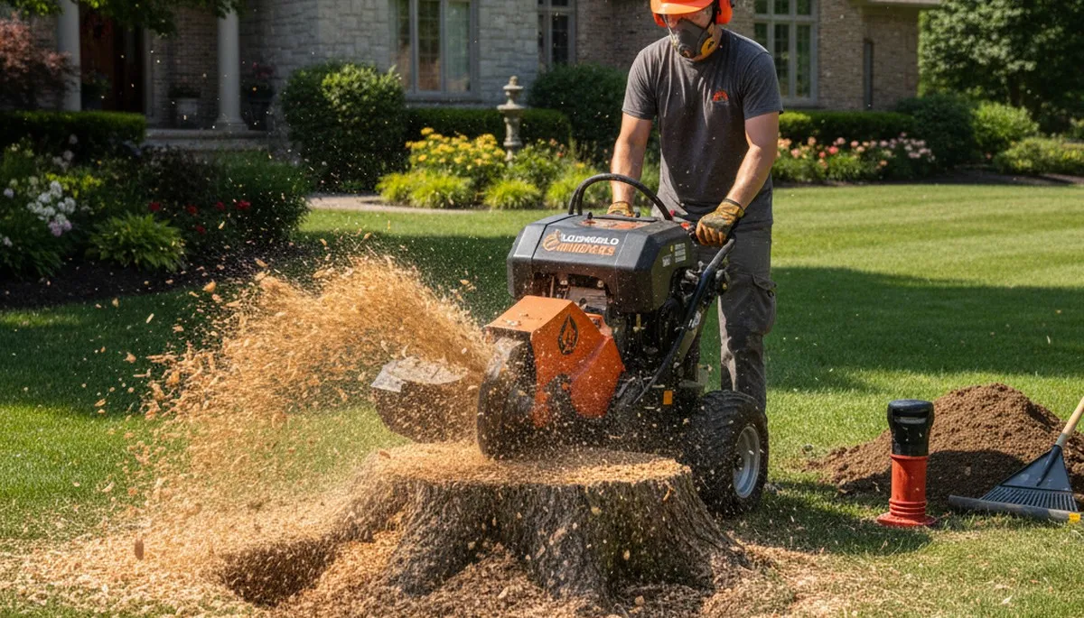 Stump grinding service removing tree stumps in Bloomfield Hills, MI by Troy tree removal professionals