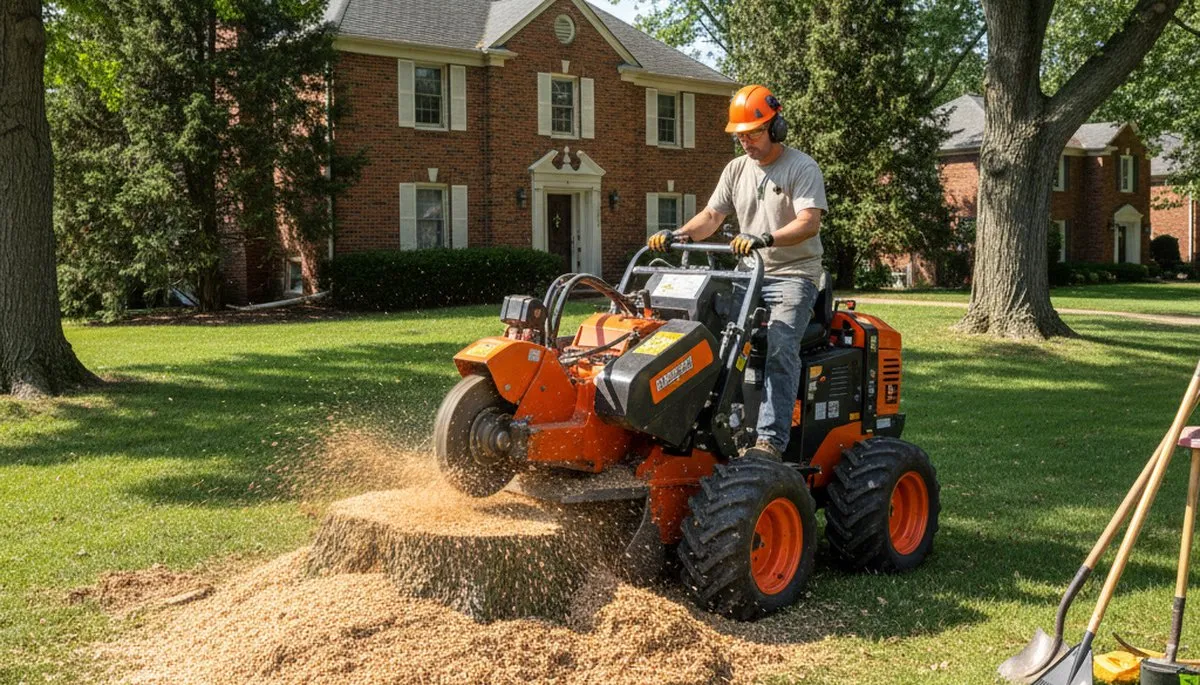 Stump grinding service in Madison Heights, MI restoring lawns by removing tree stumps near Troy, Michigan homes