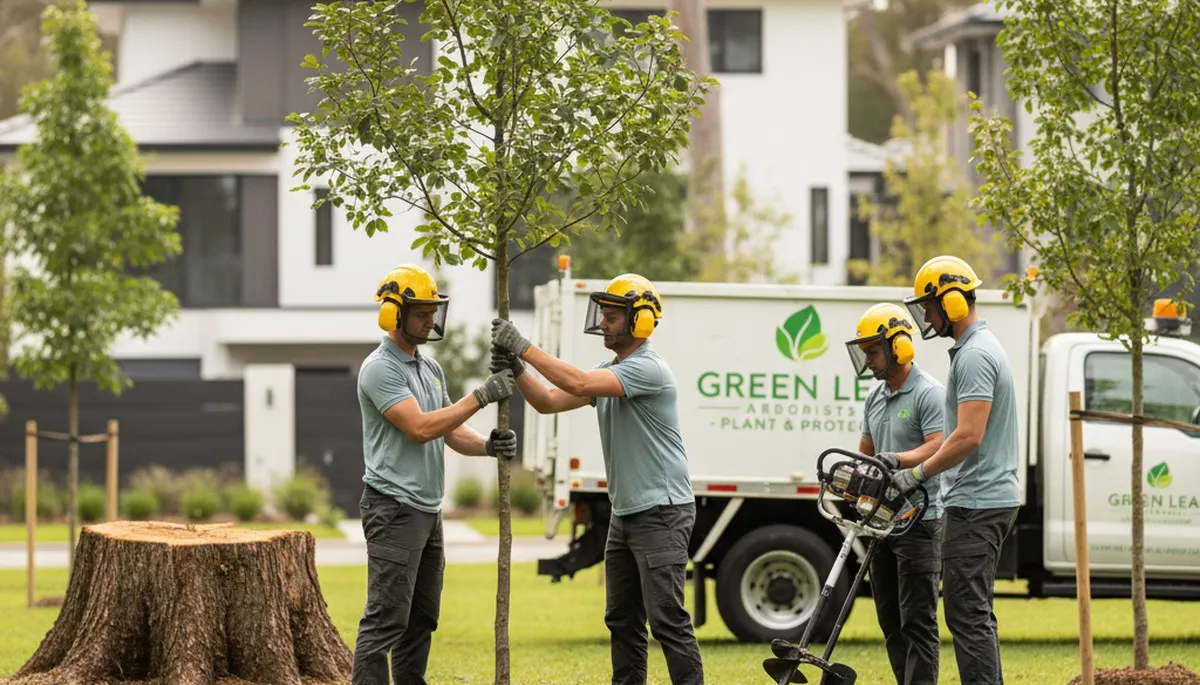 Arborist planting new tree in Troy, MI soil for Chop Chop Tree professional tree planting service